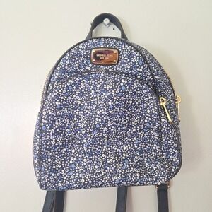 Michael Kors Blue White Mini Daisy Floral Small Backpack Purse Travel Bag Tote
